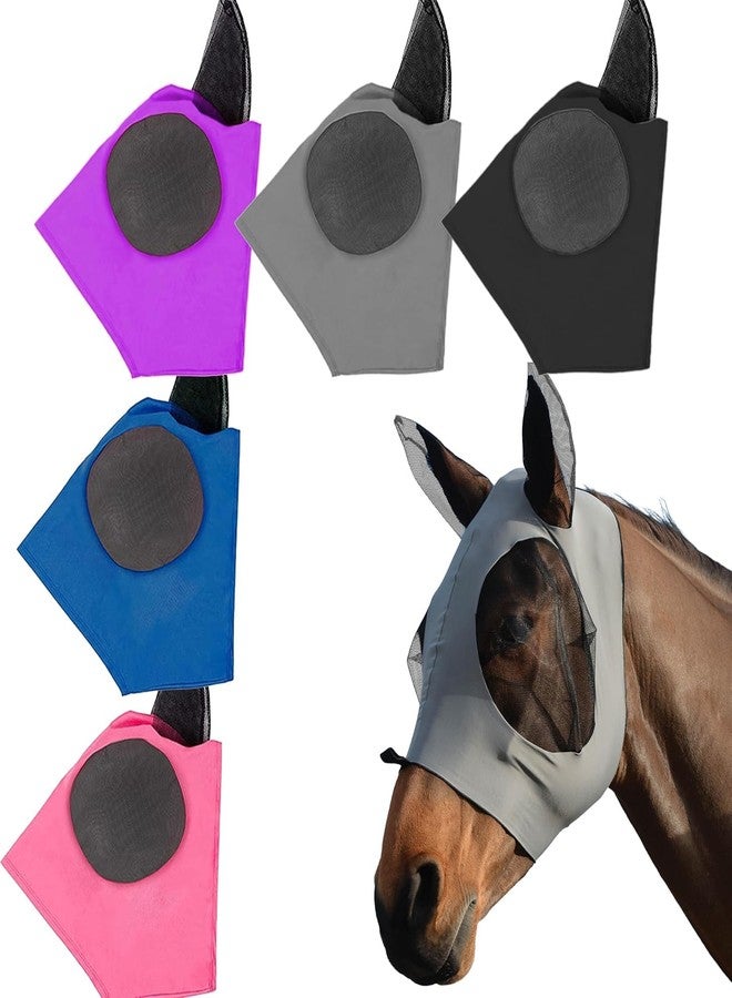 Hopkell 5 Pcs Elastic Fly Masks for Horses with Ears, Comfortable Cashel Mesh Fly Mask Elasticity Breathability UV Protection Horse Face Covering for Riding Supplies, Improved Version of Extra Large Eye Mask - Image 1